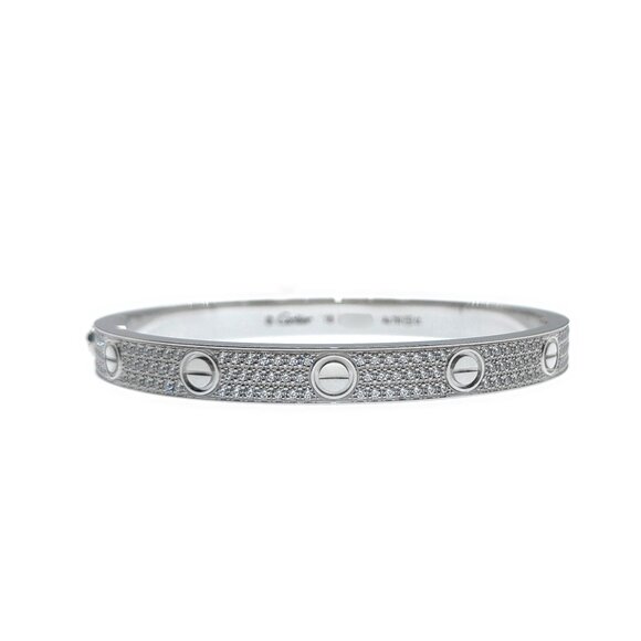 Cartier Love Bracelet Pave Diamond 18K Rose Gold Size 18 - Picture 1 of 11